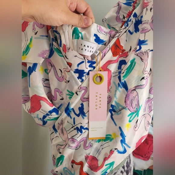 NWT Tanya Taylor Plus-Size Silk Flamingo print Teigan Midi Dress - Picture 3 of 12